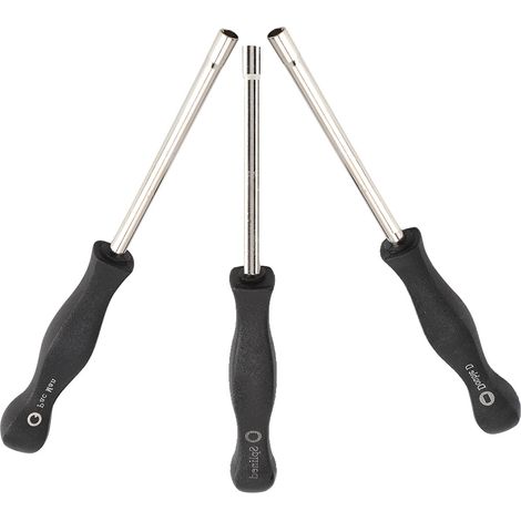 Kit 3 tournevis carburateur 2 temps - Ortvai - Pac-Man/Double D/Cannelures - Poignée ergonomique noire, tige métal argentée 15,2cm (1/4)