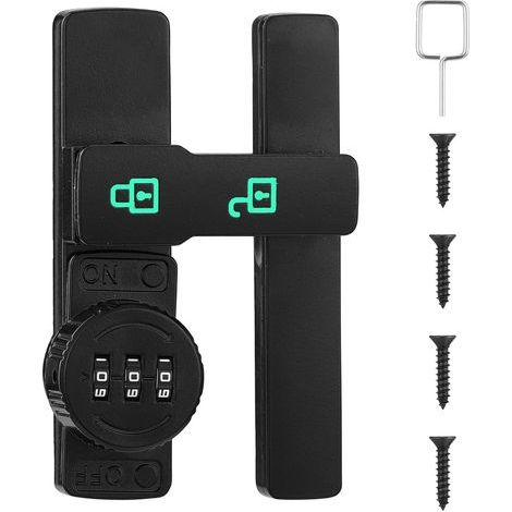 JSSEVN - 180 Degree Illuminated Door Latch with 3-Digit Digital Lock, Lockable Door Latch, Sliding Door Latch (1/5)