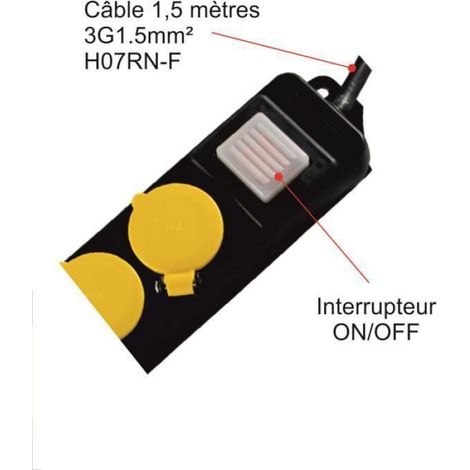 Bloc multiprises 5 prises 16A IP44 + inter 2P+T - garantie 2 ans (1/3)