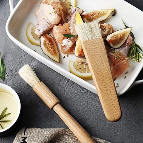 Ensemble de Pinceaux à Huile pour Barbecue, Manche en Bois de Hêtre, 19 Cm, 2 Pièces Rondes et Plates pour la Cuisson, la Cuisson, les Assaisonnements, la Sauce, le Barbecue, la Cuisine (1/5)