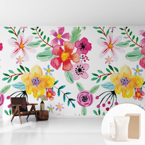 Tapete Vliestapete mit Kleber- abwaschbar - Raumgestaltung Schlafzimmer Wohnzimmer Tapete Blumige Frische 416x254 cm (1/5)