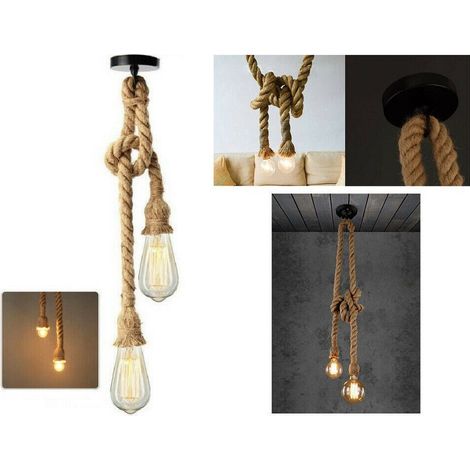 TrAdE Shop Traesio - Lampadario A Sospensione Soffitto Corda Doppia E27 Portalampada Pendente Vintage - (1/4)