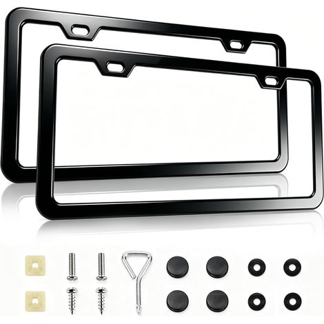Cadres de plaque d'immatriculation 2-Pack - Portant de cadre de plaque d'immatriculation en aluminium noir universel (1/5)