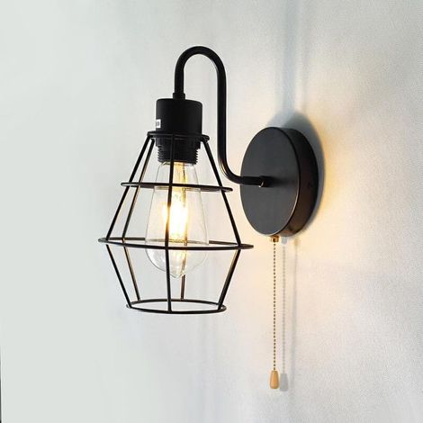 Lampe Murale E27 Intérieur Vintage, 1 Pièces Applique Murale avec Interrupteur Rétro en Métal Industriel Luminaire Spot Mural Noir (1/5)