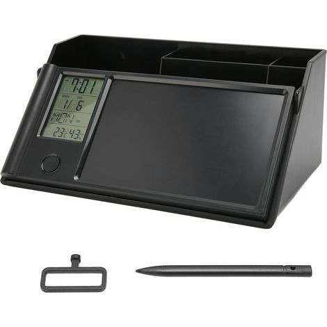 Boîte de rangement de bureau multifonctionnelle avec calendrier électronique, bloc-notes LCD, thermomètre et hygromètre, idéale pour la maison ou le bureau. (1/5)