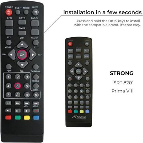 Télécommande Universelle - Pour Décodeur TNT Terrestre - Compatible Strong Engel Metronic Strom LiveTNT Xoro - 5-en-1 - 1 Pièce (1/5)