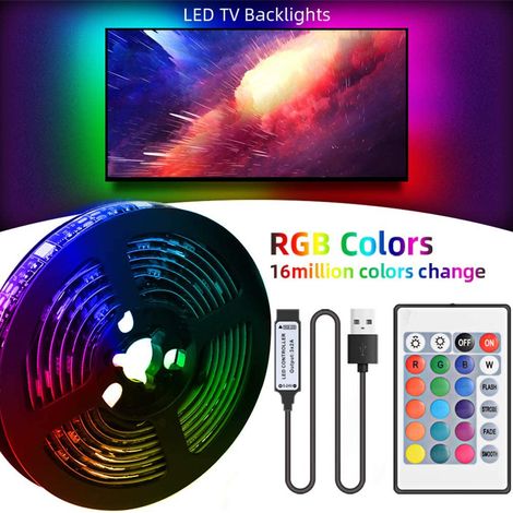Bande lumineuse LED RGB à couleurs changeantes avec télécommande 24 touches (sans piles) (1/5)