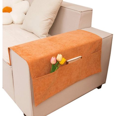 Copribracciolo per divano arancione 60x110 cm con 3 tasche portaoggetti (1/5)