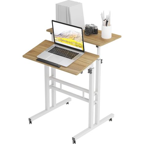 Soges – Bureau debout assis-debout 60x60 cm – Hauteur réglable 70-115 cm – Table mobile avec roulettes – Pour bureau et travail à domicile