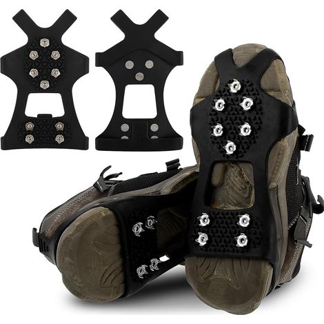 Crampons anti-dérapants pour semelles de chaussures – Crampons de glace en acier inoxydable pour randonnée hivernale, accessoires de randonnée pour femmes & hommes (1/5)