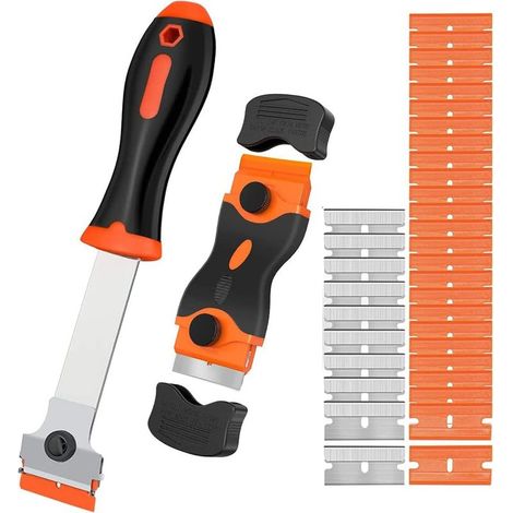 2pcs Grattoir à Lame(10pcs Lames en Métal et 20pcs en Plastique Supplémentaires), Outil de Grattoir de Rasoir pour Enlever L'étiquette, l'autocollant D'enregistrement, la Teinte (1/5)