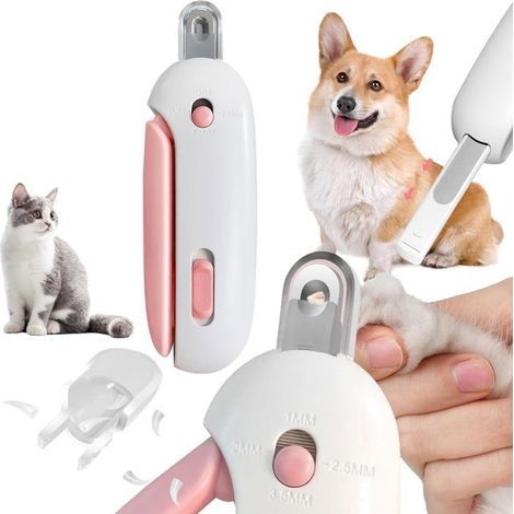 Katzenkrallenschere mit verstellbarer Öffnung, Hundekrallenschere mit 4 Geschwindigkeitsstufen und Nagelfeile, Pflegewerkzeug (rosa) (1/5)