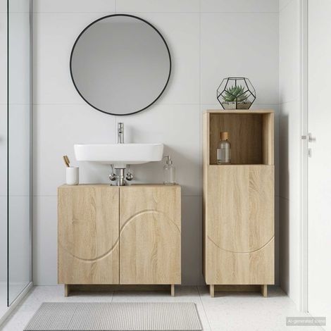 vidaXL Ensemble d'armoire de salle de bain 2 pc Chêne Sonoma (1/5)