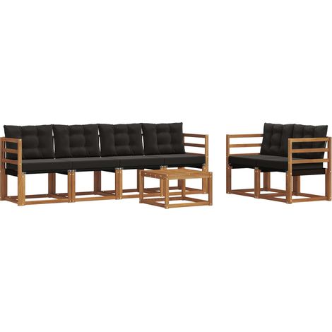 vidaXL Outdoor Sofa Set with Cushion 7 pcs Natural and Black (1/4)