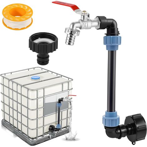 Robinet de sortie col de cygne 3/4" pour conteneur IBC, accessoires pour conteneur IBC, col de cygne pour conteneur IBC, adaptateur IBC avec robinet col de cygne en laiton, robinet de sortie pour récu (1/5)