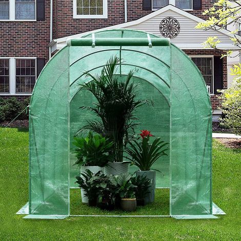 WOLTU Gewächshaus 300x200x190 cm, Foliengewächshaus Winterfest, Folientunnel für Aufzucht Tomaten, Tomatenhaus mit Tür 6 Fenstern, aus Stahlrohr PE, Grün (1/4)