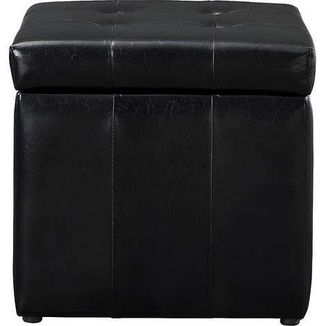 Pouf coffre de rangement SERAFINO en simili - Noir (1/3)