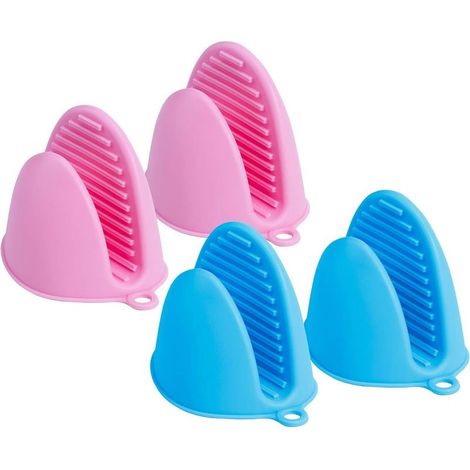 2 Paires Gants De Four Mitaine Silicone Cuisine Résistant À La Chaleur Paquet,Mini Isolation Thermique Gant Durable Protection Porte-Ustensiles Et Set Barbecue (Bleu,Rose) (1/5)