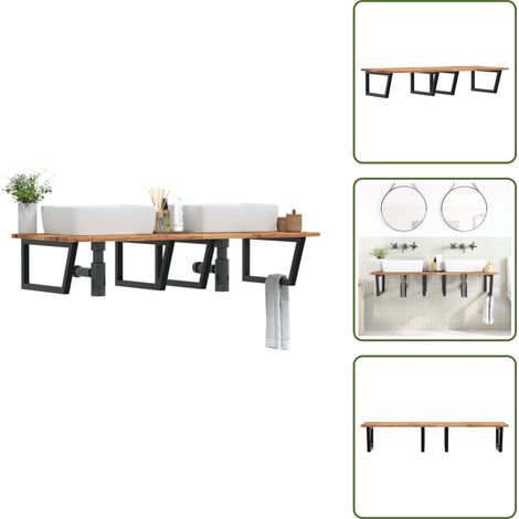 Estante de acero - vidaXL Estante de lavabo de pared acero y madera maciza de acacia - Estante de madera
