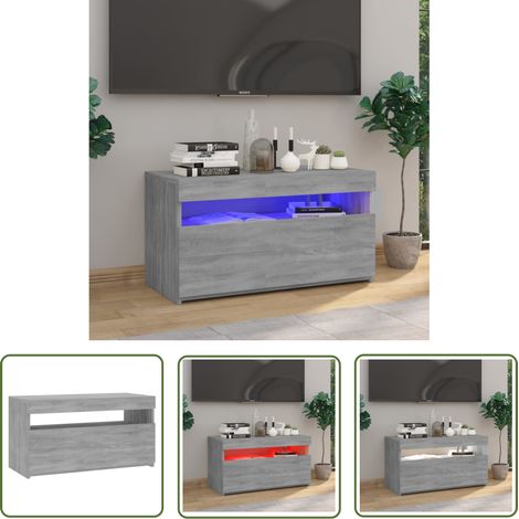 The Living Store TV-Schrank mit LED-Leuchten Grau Sonoma 75x35x40 cm - TV Schrank - Holzwerkstoff Möbel - Grauer Wohntisch - LED Beleuchtung - Medienregal (1/5)