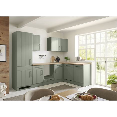 L Küche Einbauküche Winkelküche Landhaus Leerblock Grün Anton 280 cm Respekta