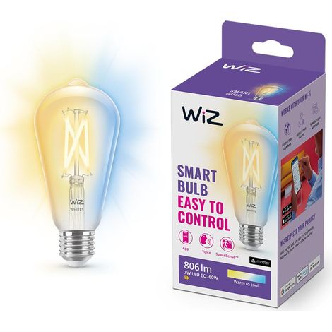 WiZ Lampadina Smart WiFi, Luce Biancada Calda a Fredda Dimmerabile, Filamento, E27, 7W, Tecnologia SpaceSense, Controllo Vocale (Alexa, Apple HomeKit, Google Home) (1/5)