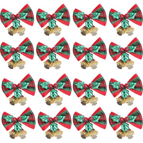 Nœud Papillon De Noël - Avec Clochettes - 16 Pièces - 4 x 5 cm - Pour Décoration Arbre De Noël Cadeaux DIY (1/5)