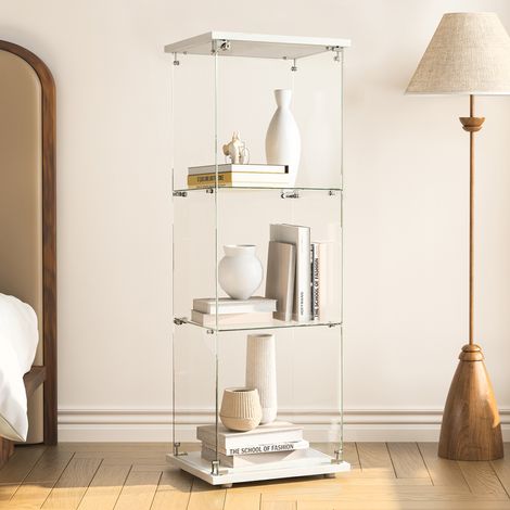 ADWOLT – Vitrine en Verre – Vitrine Armoire pour Collection –Meuble de Rangement– 1 porte 3 Étagères – 42.5x36.5x125cm – Blanc