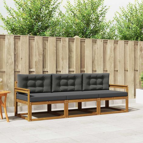 Outdoor-Sofagarnitur mit Kissen 3 pcs Natur und Anthrazit (1/5)