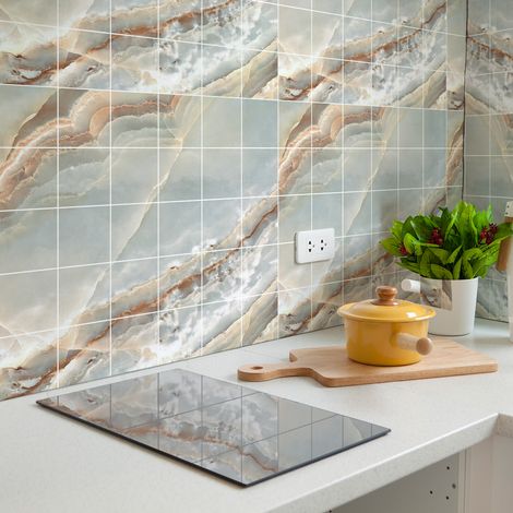 Sticker Mural Carrelage adhésif Cuisine Salle de Bain - 30 STICKERS CARREAUX DE CIMENT MARBRE GRIS DE AVILA - 30stickers20x20cm (1/4)