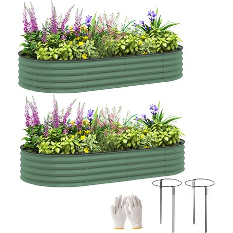 Set of Two 181x93cm Durable Steel Garden Planters in Green-Perfect for Outdoor Decoration