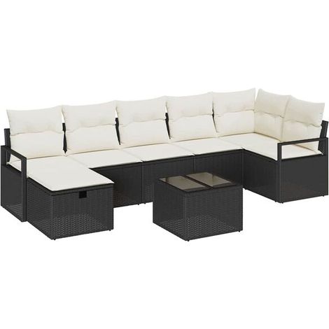 Ensemble de Canapé 8 Pièces, 7 Places, Noir et Beige (1/5)