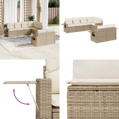7-tlg. Garten-Sofagarnitur mit Kissen Beige Poly Rattan - Gartengestell - Gartenmöbel Set - Outdoor Möbel - Lounge Garnitur - Rattan Gartenmöbel - Home & Living (1/5)