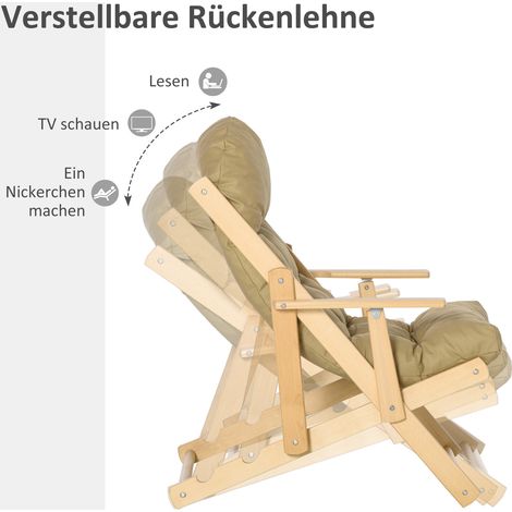 Fauteuil inclinable ajustable, dossier inclinable, cadre en bois de hêtre, capacité 120 kg, couleur marron (1/4)