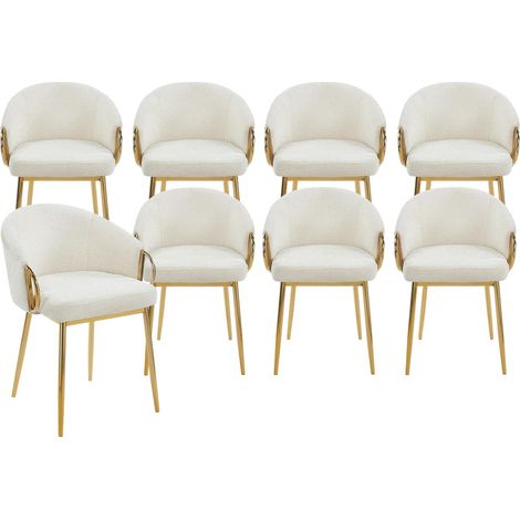 Lot de 8 Chaises en Tissu Bouclette "Julia" 74cm Beige & Or (1/5)