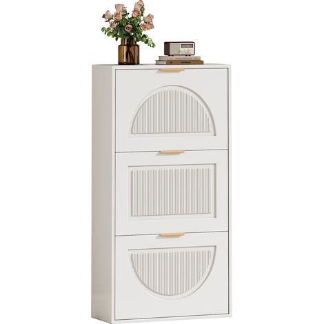 Meuble à chaussures étroit à 3 abattants, armoire à chaussures, commode à chaussures blanche pour entrée et salon, blanc, dimensions: 60 x 24 x 114 cm (oldSKU N657P285156W)