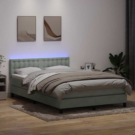 Cama box spring con colchón y LED terciopelo gris claro 160x210 cm (1/5)
