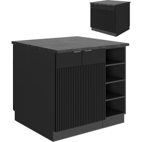 Îlot de cuisine Fame-Line, Noir rayé, 90 cm sans plan de travail, Vicco
