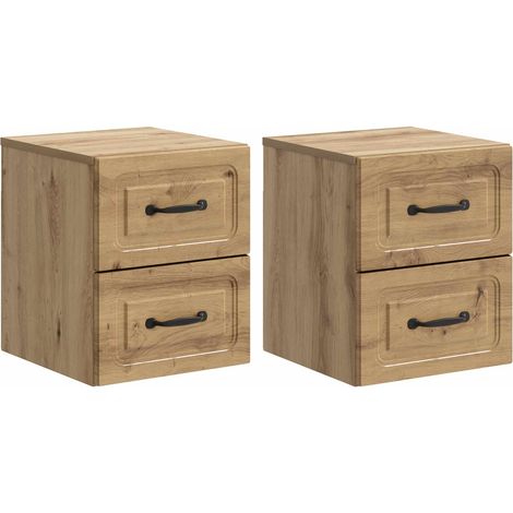 Mesita de Noche de Pared con cajón 2 pcs Roble Artesanal
