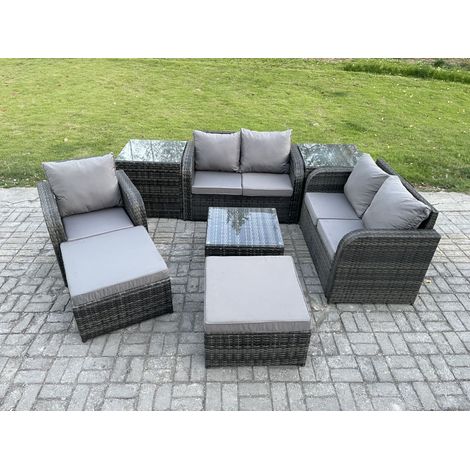 Fimous PE Rattan Gartenmöbel Sets Outdoor Liebe Sofa Stuhl Set Quadratischer Couchtisch 2 Beistelltische 2 Big Foothocker (1/5)