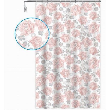 Cleafe - Tenda Per Doccia Vasca Da Bagno 12 Ganci Stampa Fiori Rosa Grigi 180x200cm 87575 - (1/2)