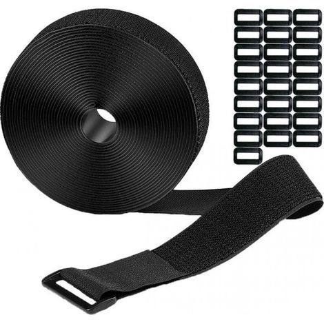 2 attaches de câble Velcro - 2 cm de large, 10 m de long + 50 boucles en plastique
