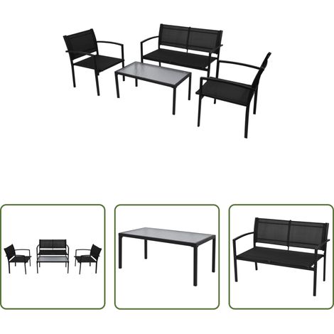 Banc de jardin - Salon de jardin 4 pcs Textilène Noir (1/5)