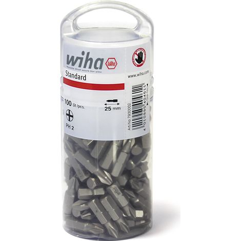 Wiha Embout Standard 25 mm Phillips (PH2) 100 pcs 1/4" en assortiment (40461)