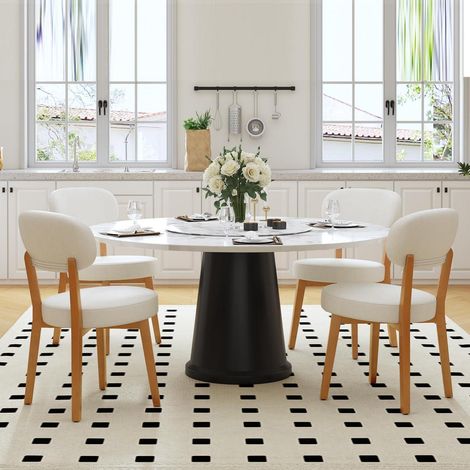 Esszimmerstühle 4er Set, Polsterstühle mit Massivholzbeinen, Leinenstoff, Beige (1/5)