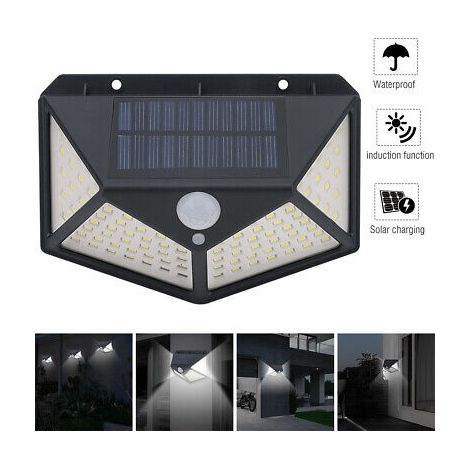 Lampada luce faretto faro esterno energia solare 100 LED sensore movimento