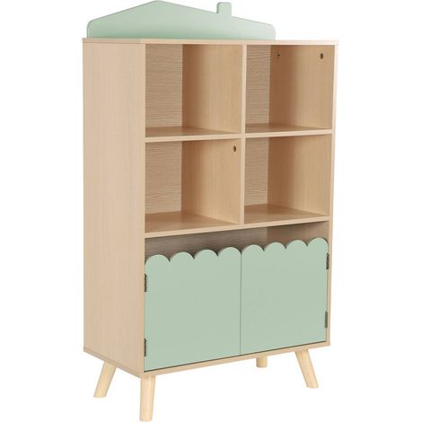 Bibliothèque enfant verte 2 portes et 4 étagères