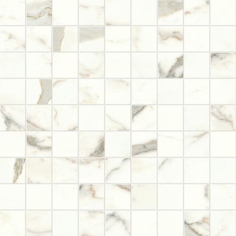 Mosaïque effet Marbre Blanc Calacatta Prima 3,1x3,1 cm Quadra 30x30x0,9 cm Mat Faventa - Sol et mur intérieur (vendu par carton de 0,9 m²) - RO'MA CARRELAGE