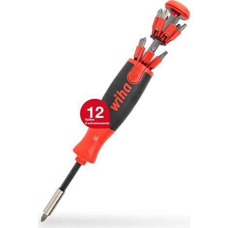 Wiha Tournevis avec magasin d'embouts LiftUp 25 magnétique Mélangé avec 12 embouts, 1/4" (38605) (1/5)