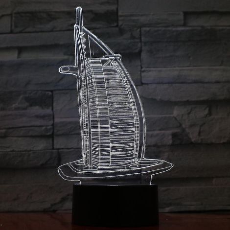 Lampe de chevet LED 3D à changement de couleur, inspirée de l'hôtel Burj Al Arab (1/2)